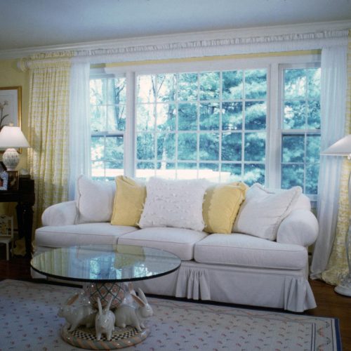 white and yellow living room